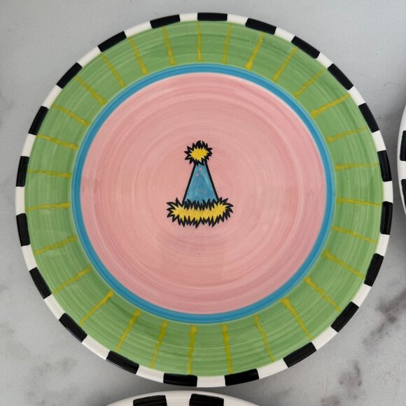 Outta Hand-Painted Amy Hetrick Party Hat Themed Ceramic 9" Plates - Picture 2 of 6